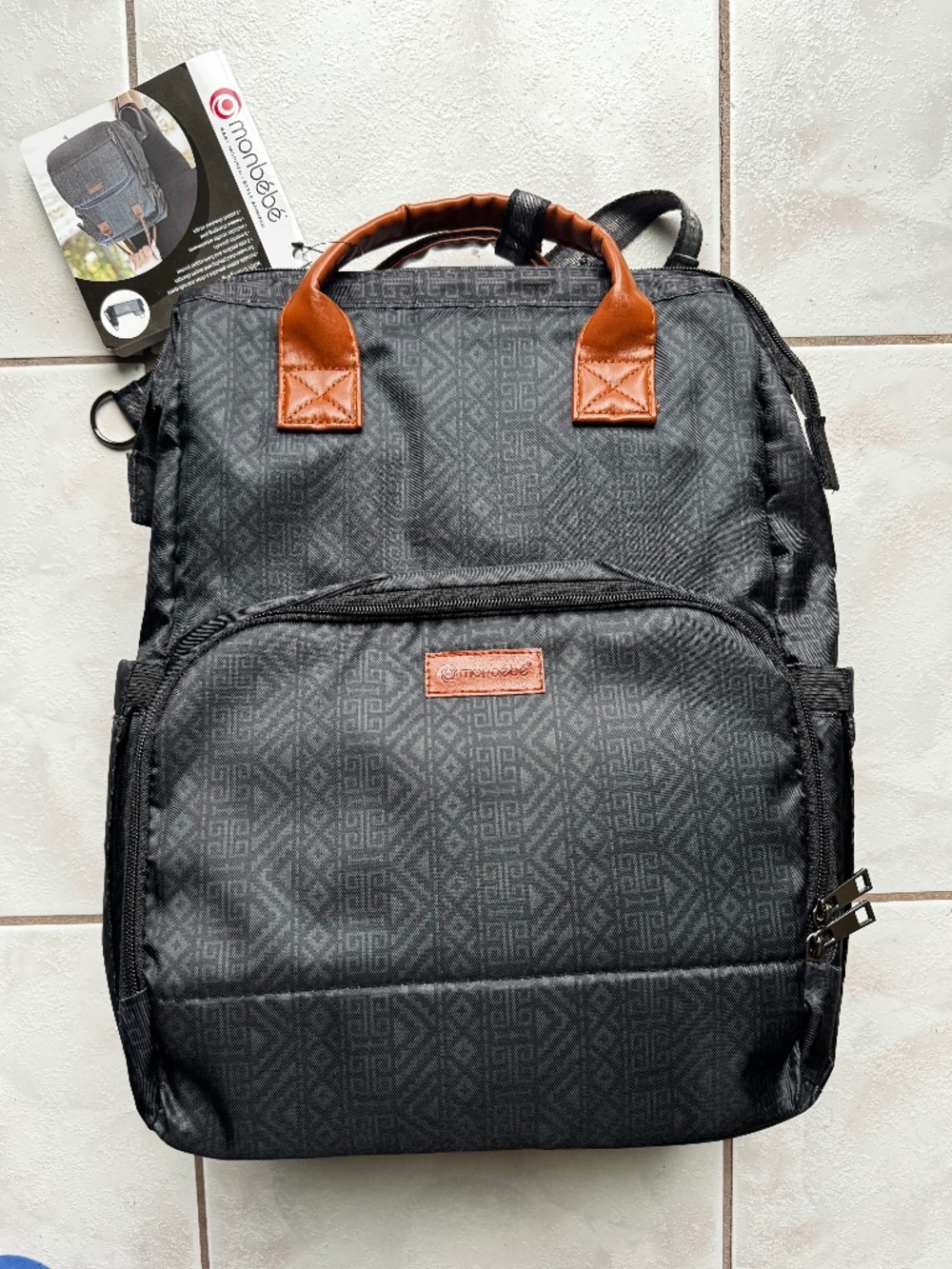 Monbebe Bolt Diaper Bag Backpack with Bassinet Changing Station, Urban Boho